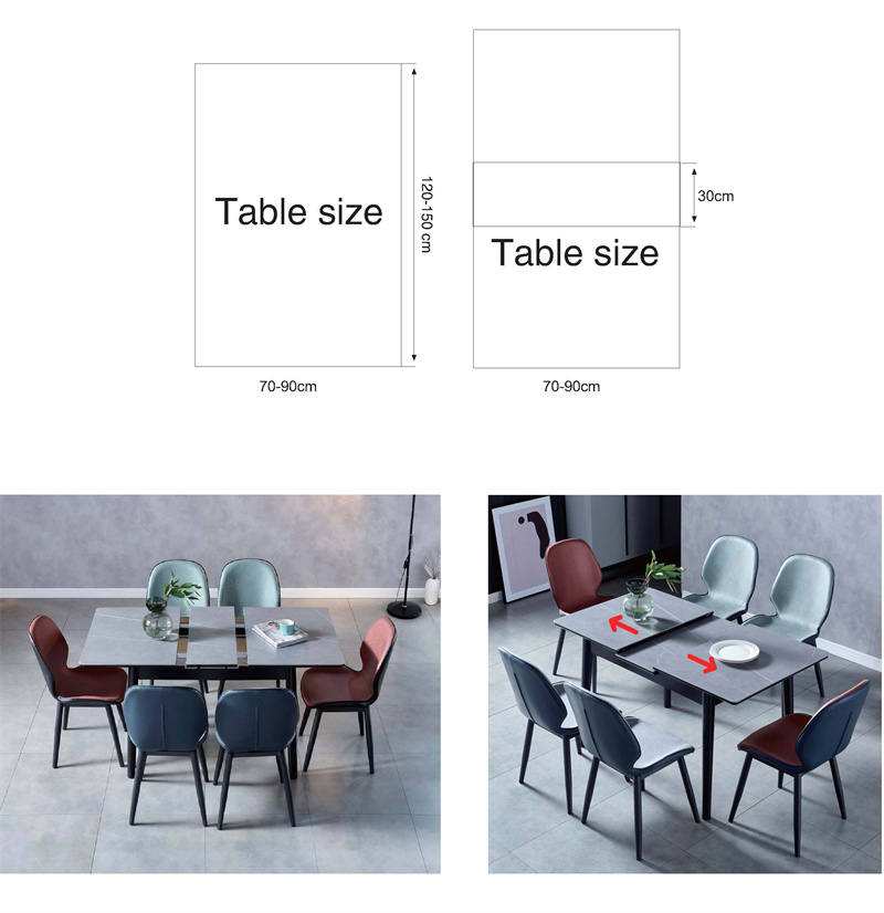 Sliding table base with metal rails for smooth table extension