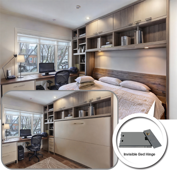 Invisible Murphy bed hinge hardware
