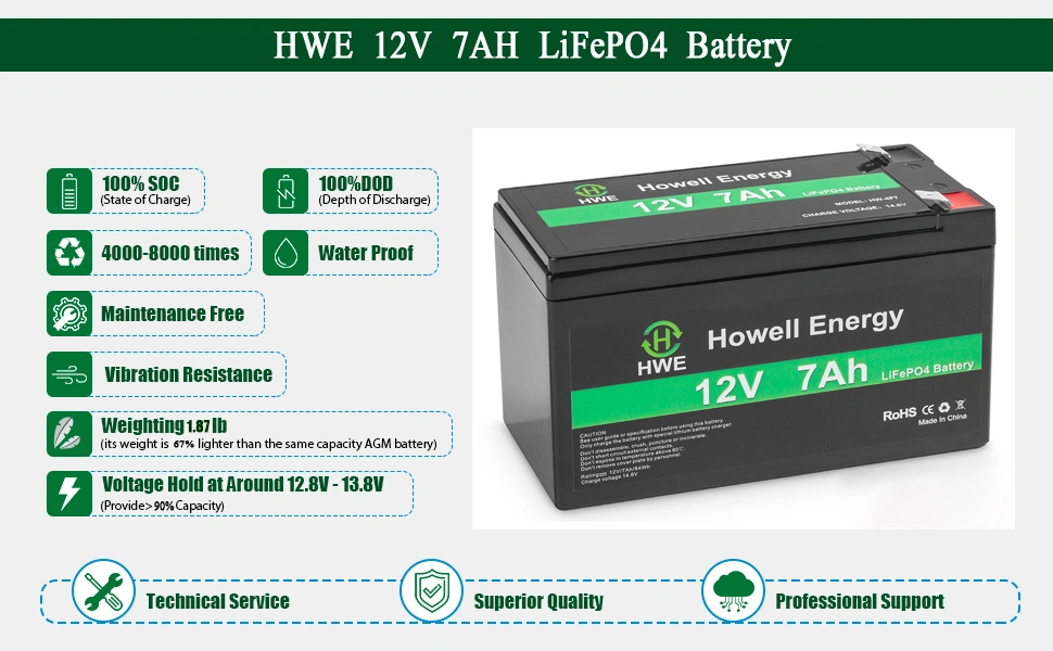 12V 7Ah lithium iron phosphate battery pack factory