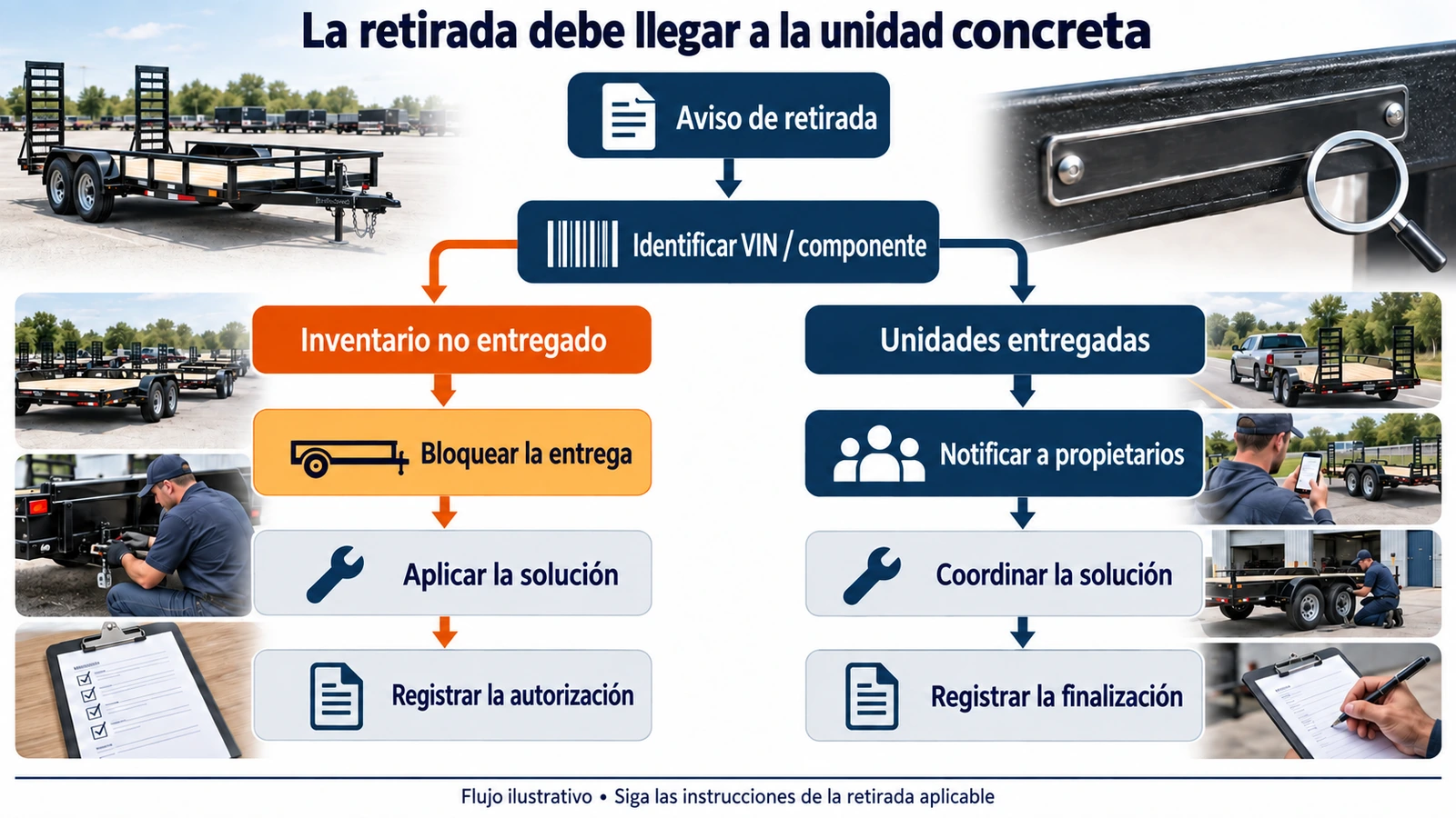 Flujo de documentación de retirada y bloqueo de entrega del remolque