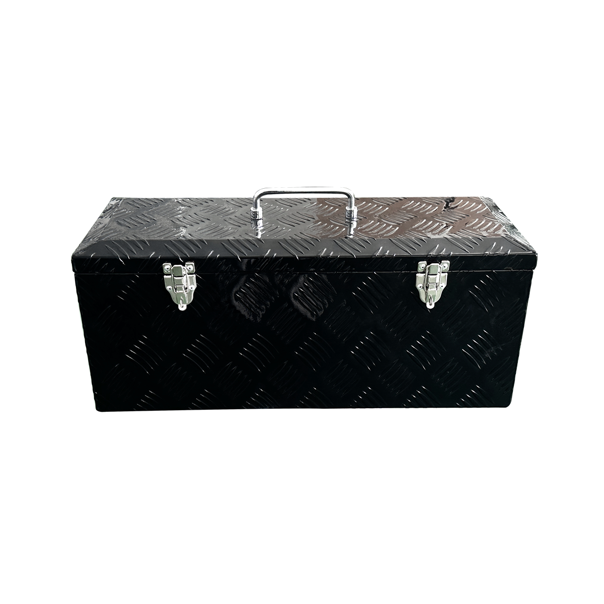 GDA009 black powder coated aluminum truck tool box with checker plate, top handle and two front latches