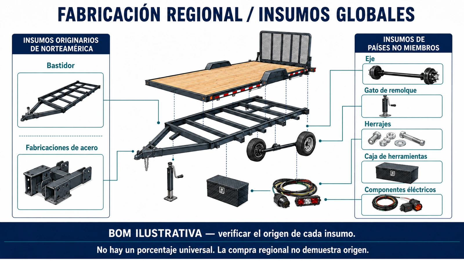 Insumos norteamericanos y de países no miembros en la fabricación de remolques