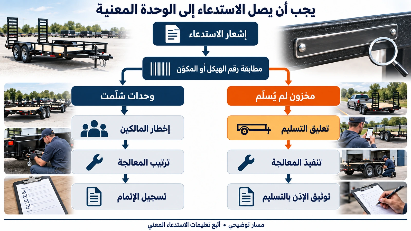 مسار توثيق استدعاء المقطورات وتعليق التسليم لدى الوكيل