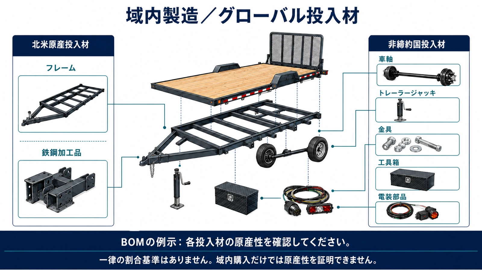 トレーラー製造における北米原産投入材と非締約国投入材
