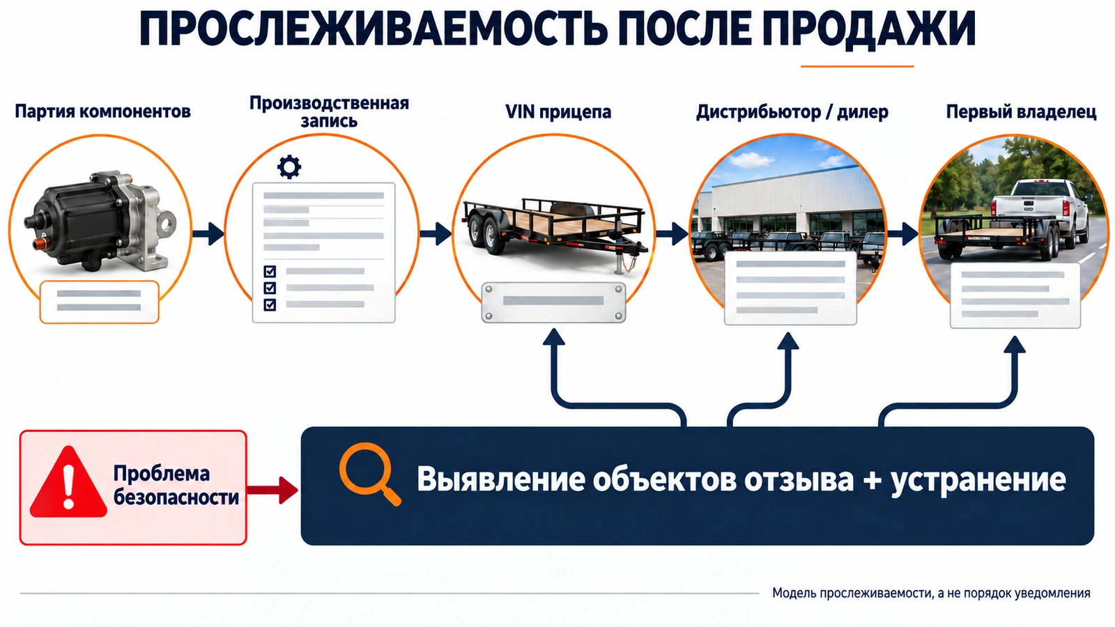 Прослеживаемость компонентов от производственной партии до отзыва прицепов