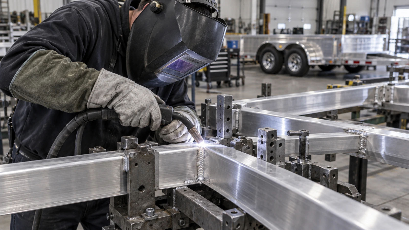 Soldadura de una extrusión estructural de aluminio 6061 durante la fabricación de remolques