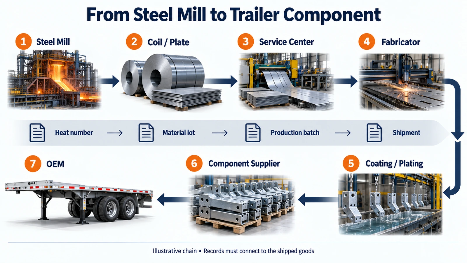 Steel supply chain traceability from mill to finished trailer component