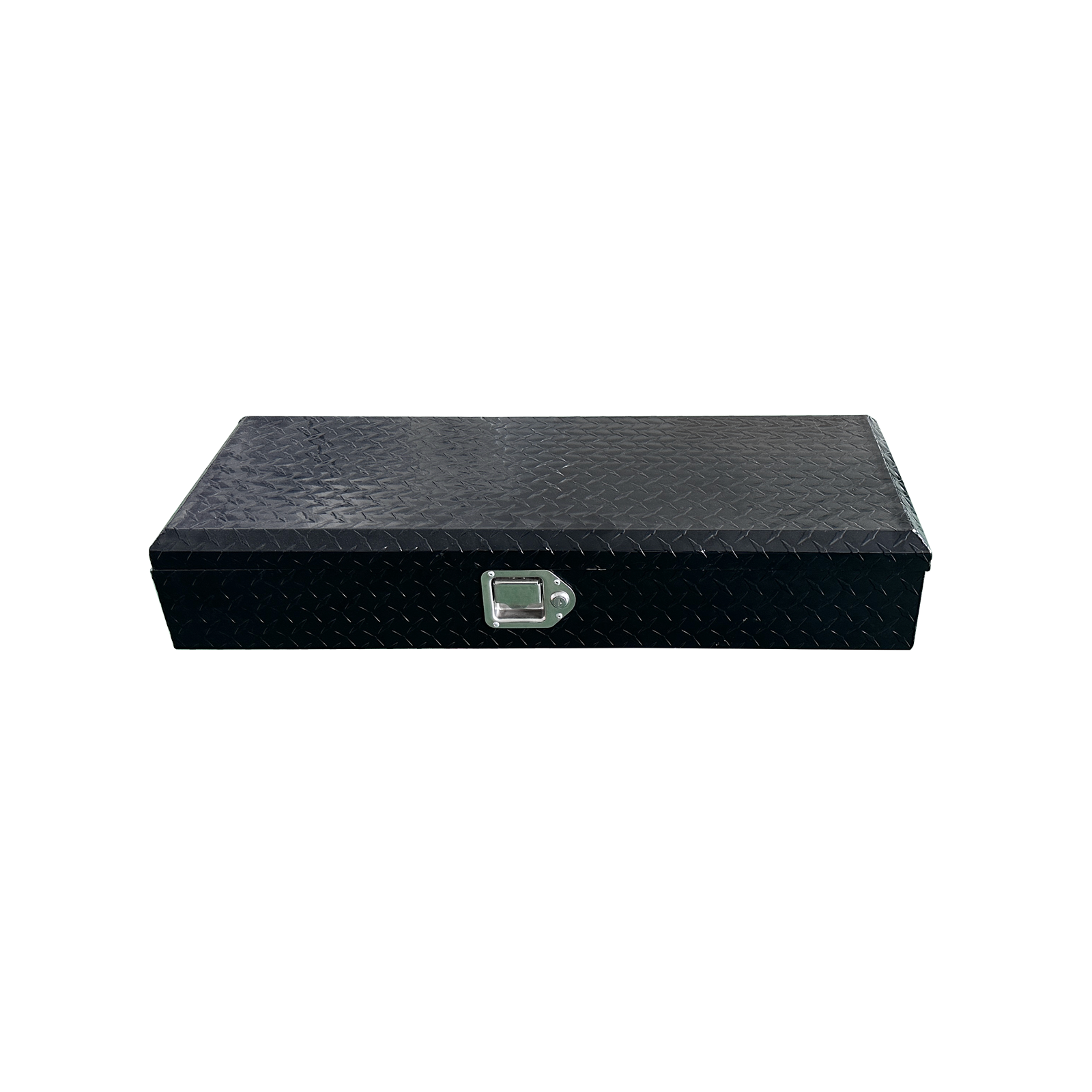 GDA013 low profile black aluminum truck tool box with diamond plate exterior and recessed front latch