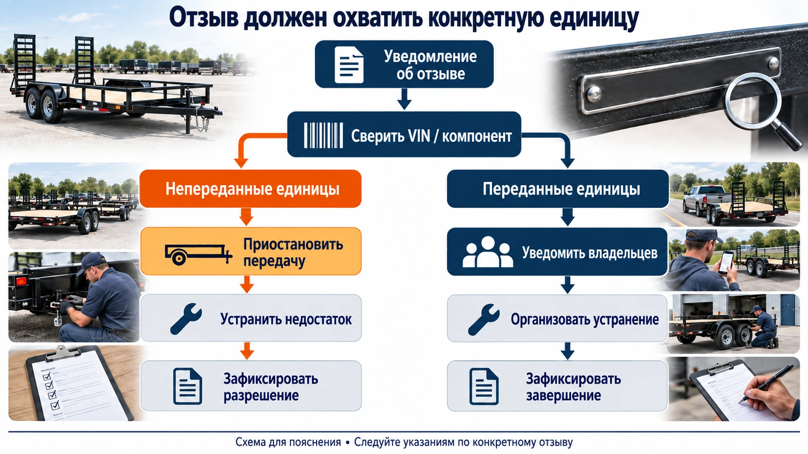 Документирование отзыва прицепа и блокировка передачи у дилера