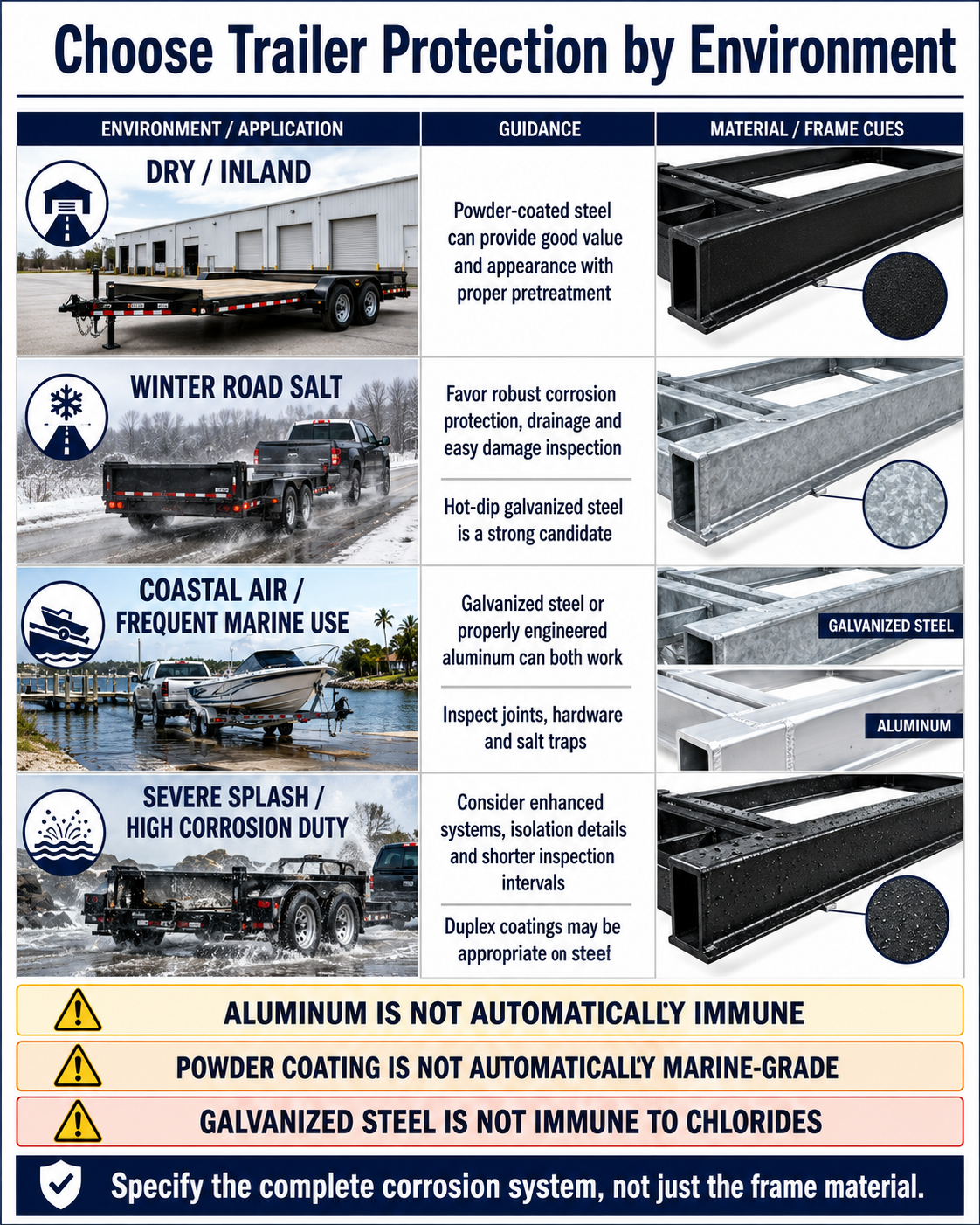 trailer material selection guide for inland road salt coastal saltwater and cosmetic applications