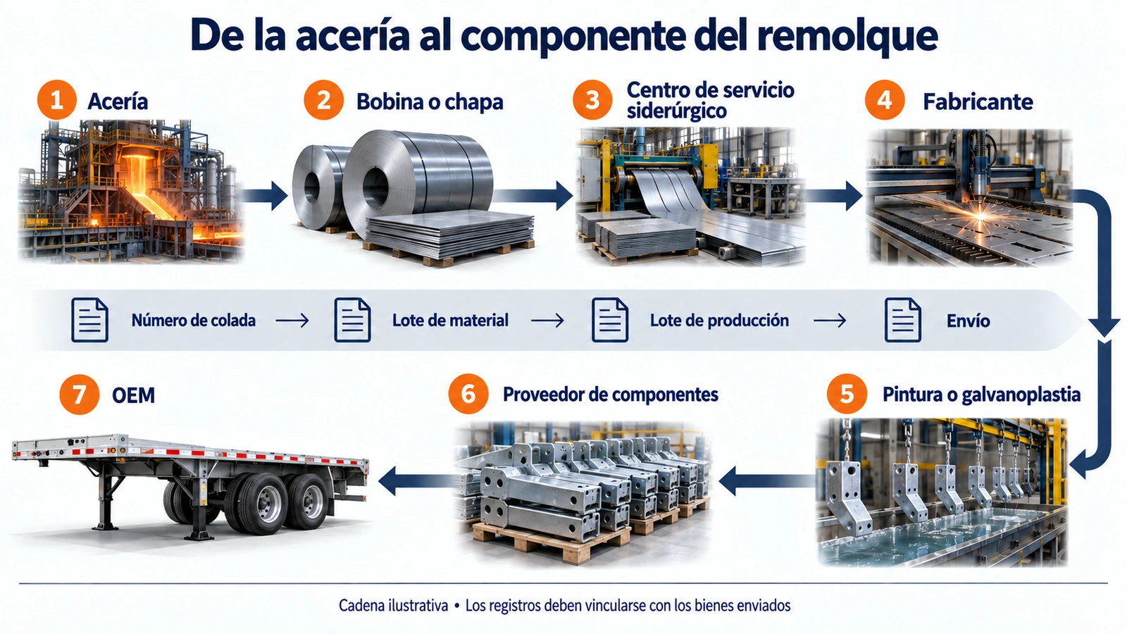 Trazabilidad de la cadena del acero desde la acería hasta el componente de remolque terminado
