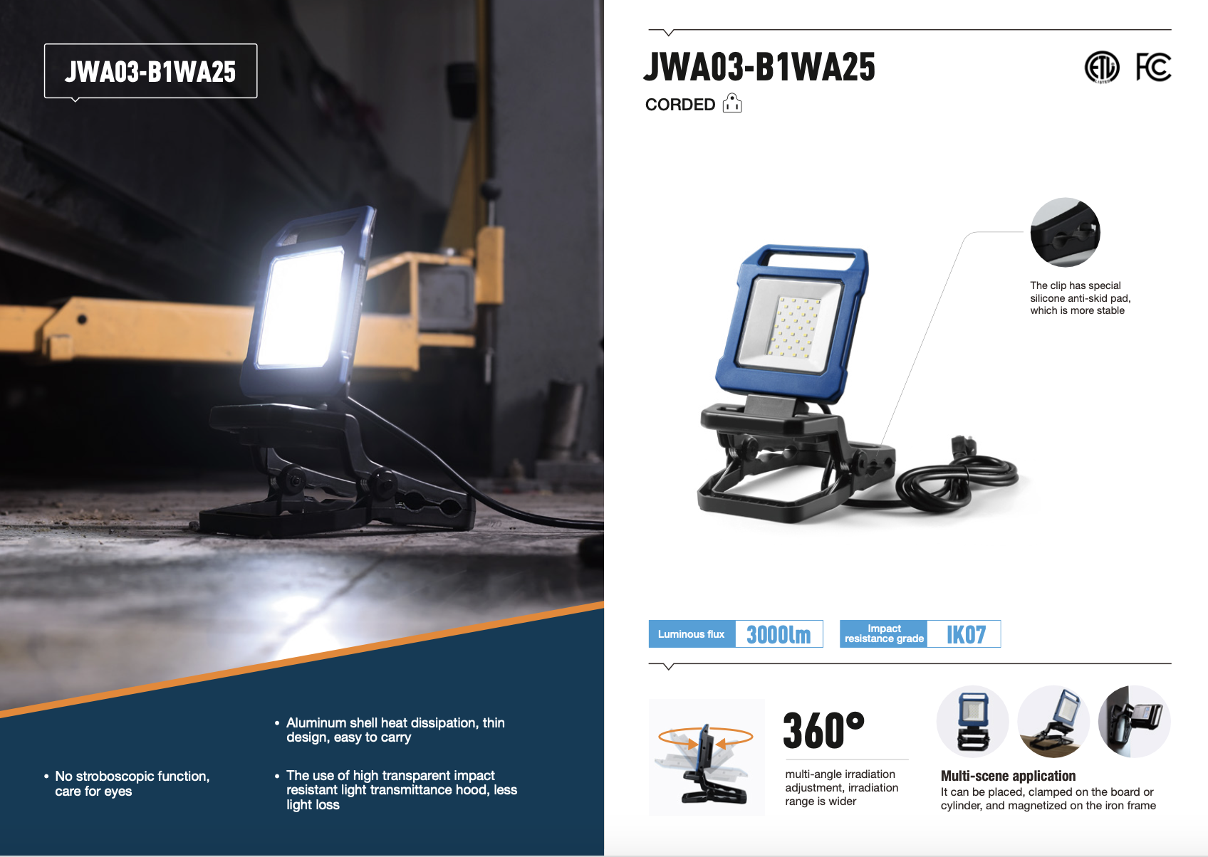 DC Rotate Portable Clip Work Lights , - hengjian