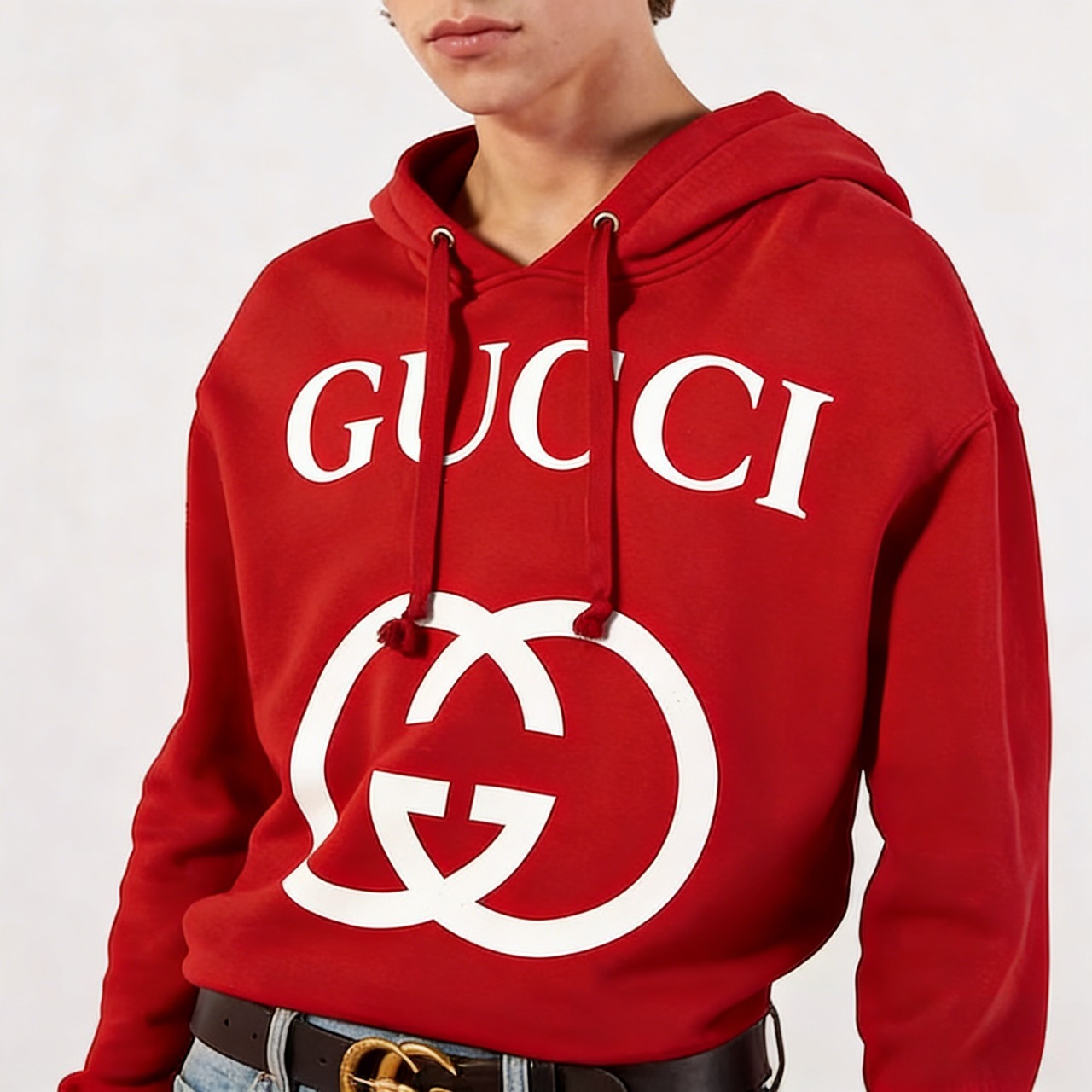  GG Logo + Slogan Patch Oversized Hoodie