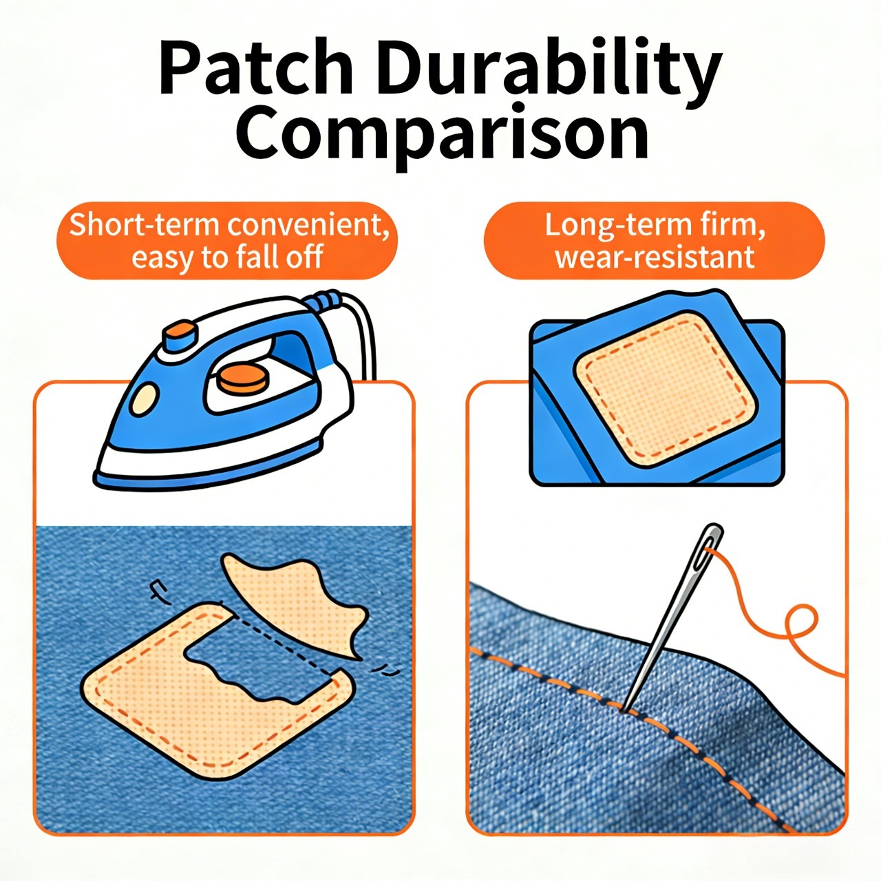 Comparison: Iron-On vs. Sew-On Patch Longevity