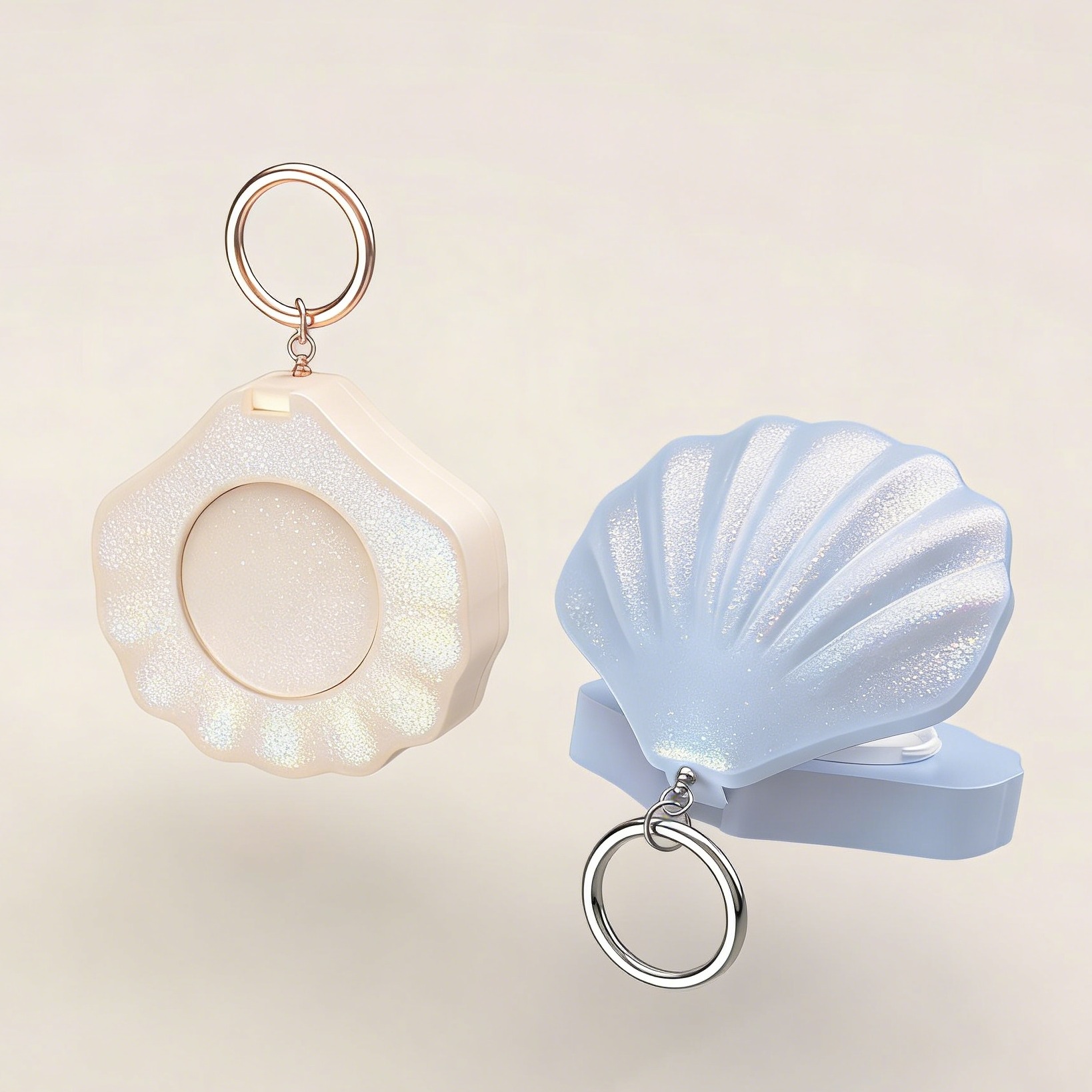 Capsule shaped Sunscreen Squeeze Bottle set, portable refillable travel squeeze container with split cover and star charm keyring, multi-angle product showcase