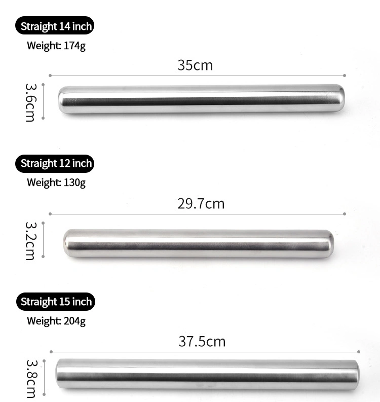 Reusable Sus304 Food Grade Not Stick French Baking Utensils Dough Rolling Pin Smooth Stainless Steel Rolling Pin