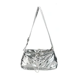 slivery handbag with drawstring strap