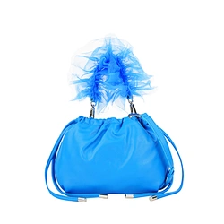 fluorescent blue polyester handbag with pu strap