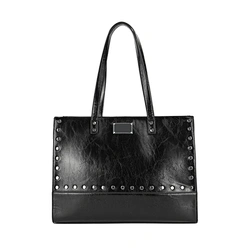 black tote bag with slivery rivet