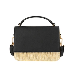 straw bag with black pu flap