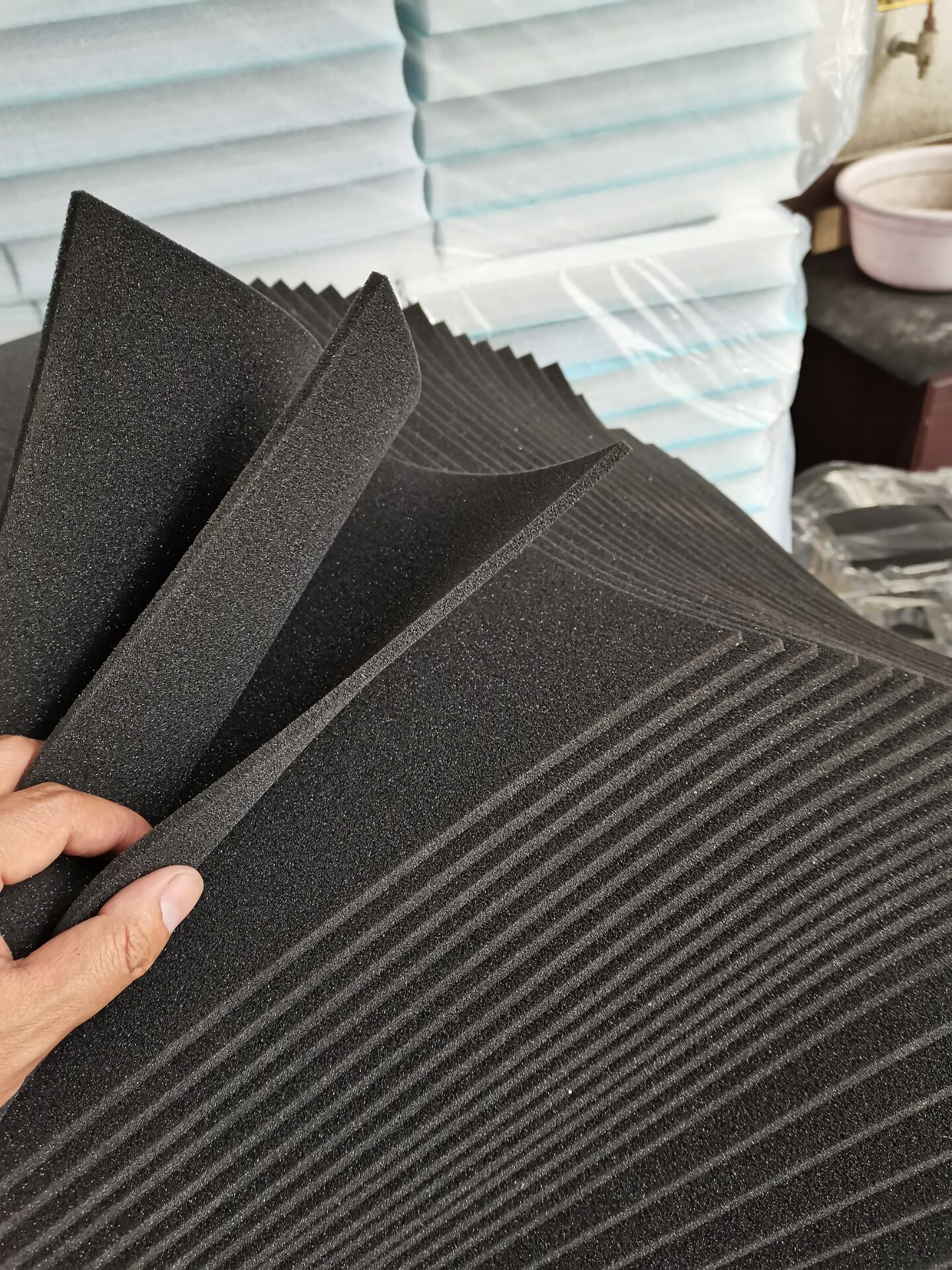 Sponge foam material showing cellular structure for cushioning and insulation