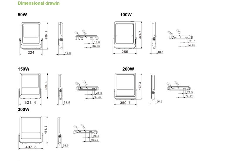 Dimension of led high quality SMD flood light