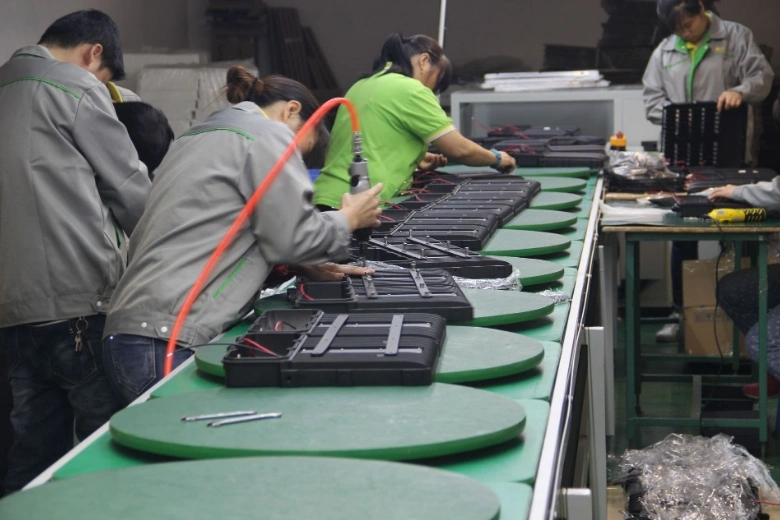 assembly line with led flood light