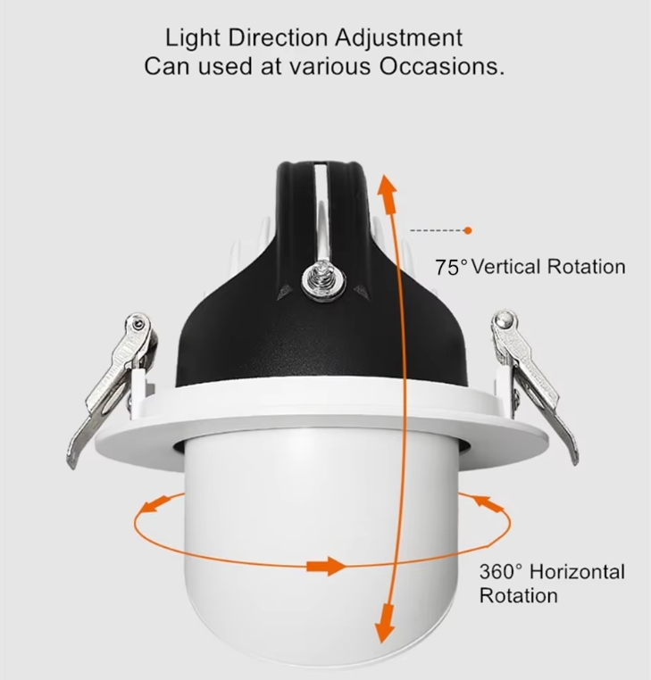 75° vertical rotation recessed downlight