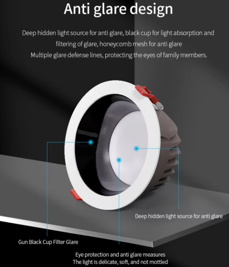 Anti-glare design of led recessed COB downlight