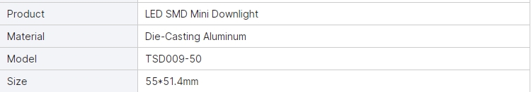 Parameter of mini downlight