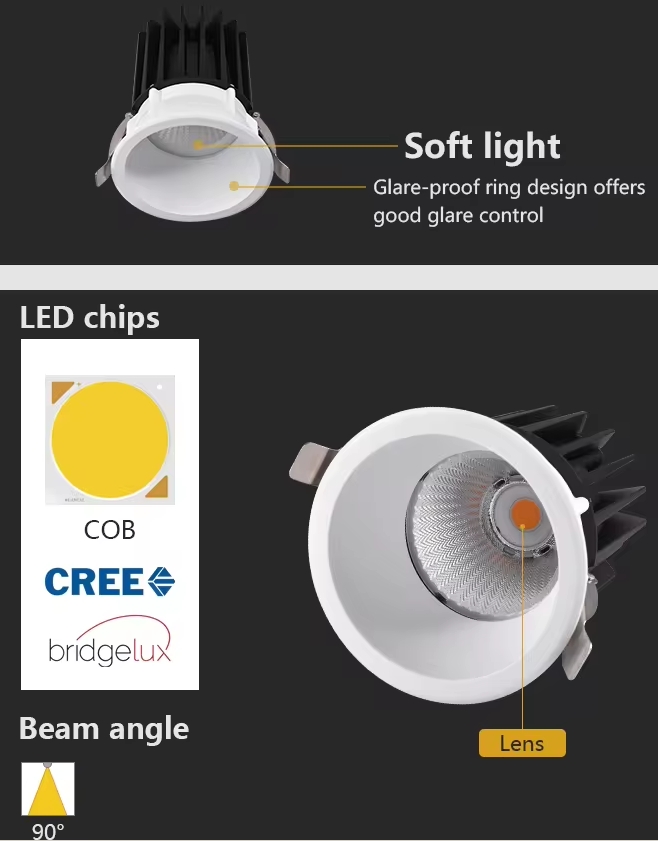 Anti-glare dimmable led recessed lights