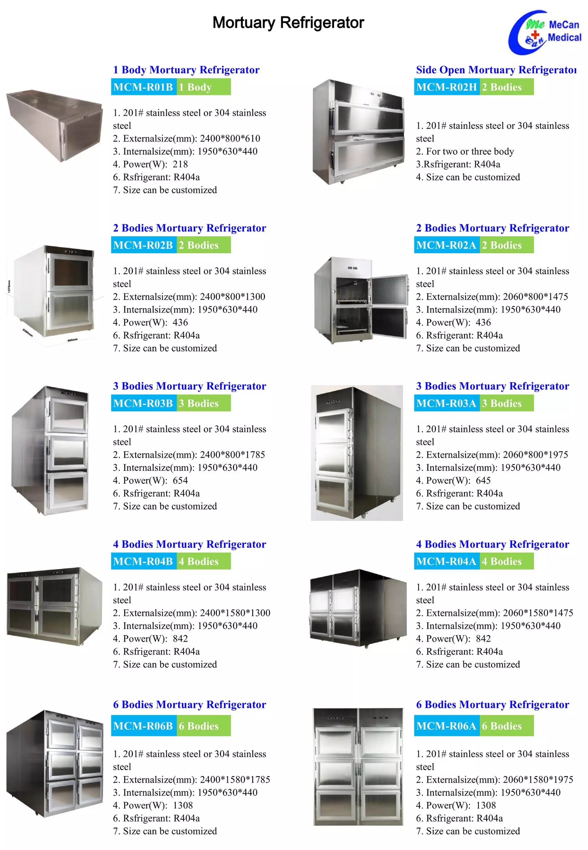 Medical Hospital Stainless Steel Body Morgue Freezer Refrigerator 11