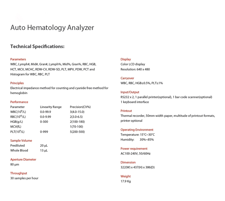 Hematology Analyser Machine Hematology Analyser Machine