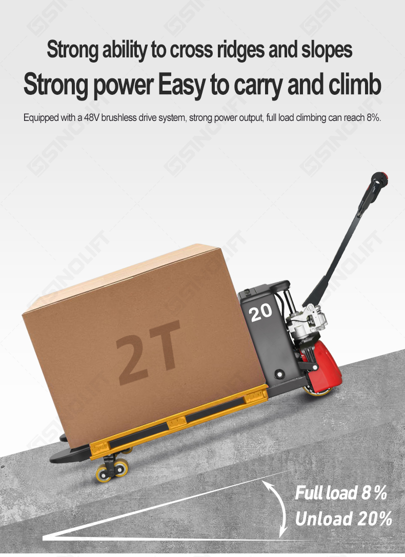 T20 Industrial Pallet Mover – Compact design (110kg) with robust 2000kg load capacity.