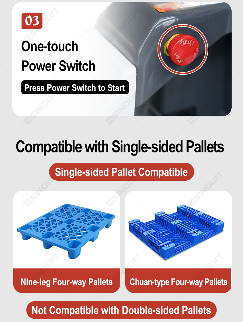 Durable electric pallet stacker with one-piece hydraulic cylinder