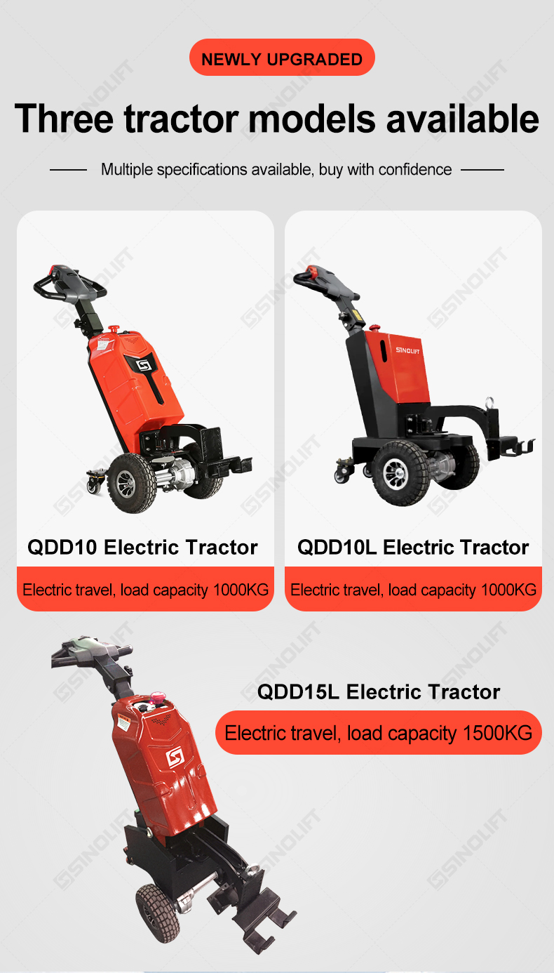 QDD10 walk-behind electric tractor moving cargo on dock or loading bay.