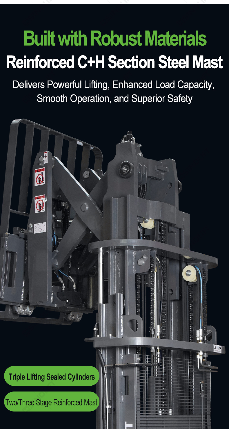 SINOLIFT CQDX15 walkie stacker with polyurethane drive tires on concrete warehouse floor.