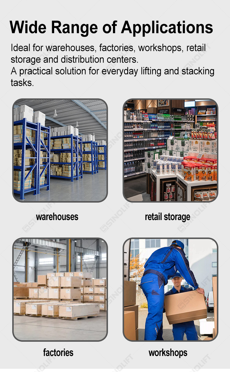 SINOLIFT GL20 Series Portable Manual Stacker – 200kg Capacity with Foldable Forks (GL20A/GL20B)