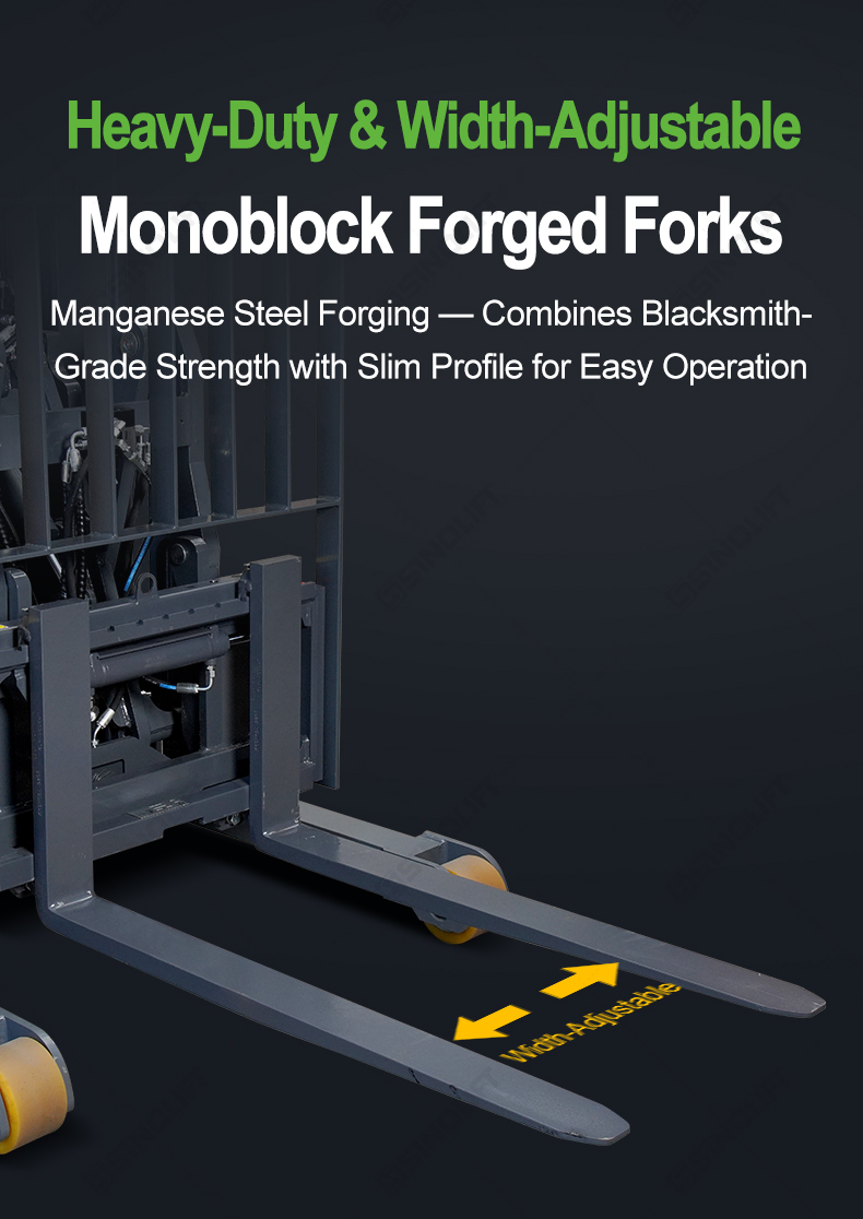 AC drive motor and maintenance-free gear system of the SINOLIFT narrow-aisle stacker.