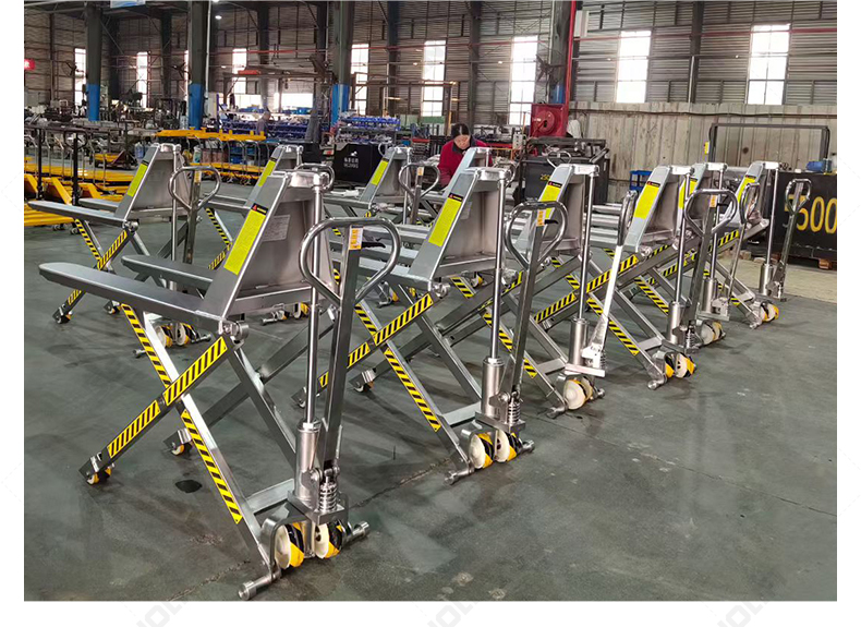 Ergonomic High Lift Pallet Truck in Stainless Steel – Reduces operator strain with one-handed lifting and adjustable height.