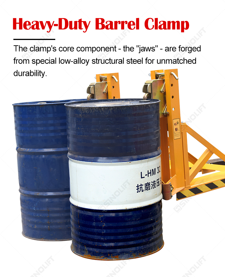 Automatic locking barrel gripper for warehouses