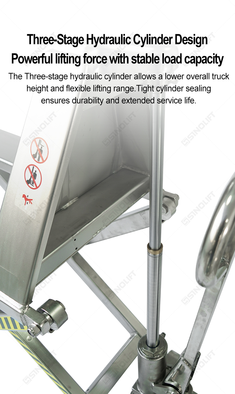 800mm max lift stainless steel hydraulic pallet truck for medical and pharmaceutical facilities
