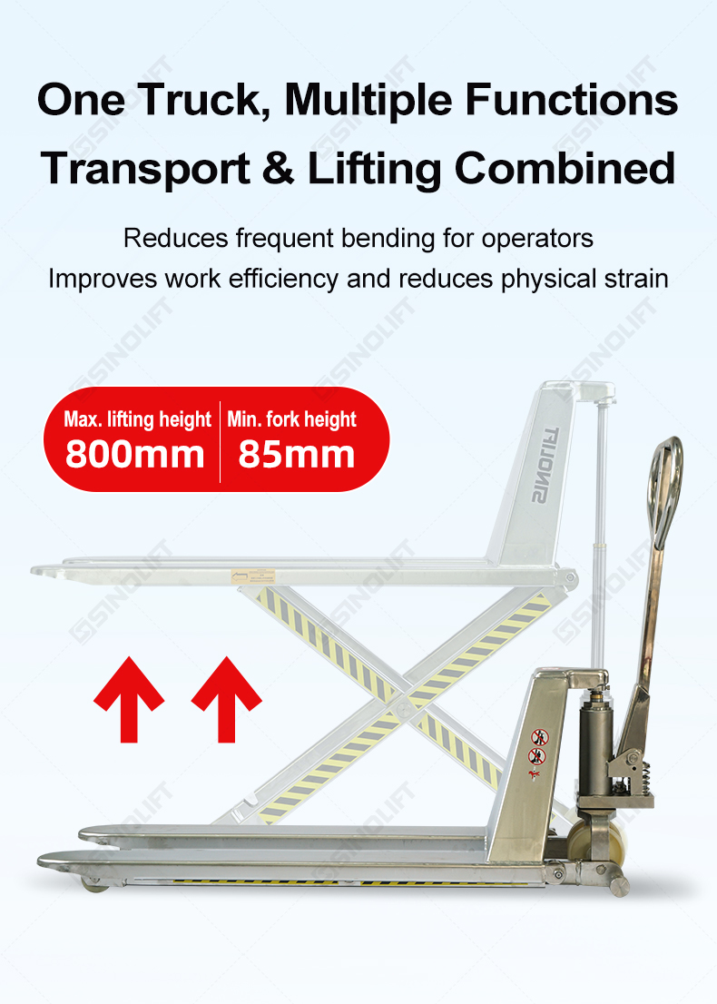 Heavy-Duty Stainless Steel High Lift Pallet Jack – Supports up to 1-ton loads in harsh environments like ports and chemical plants.