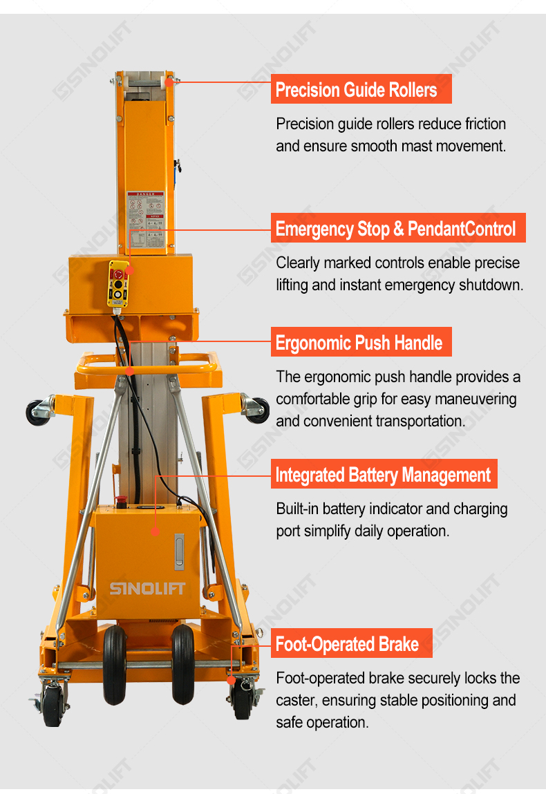 SINOLIFT ELGA-DC Semi-Electric Aluminum Material Lift for HVAC & Construction