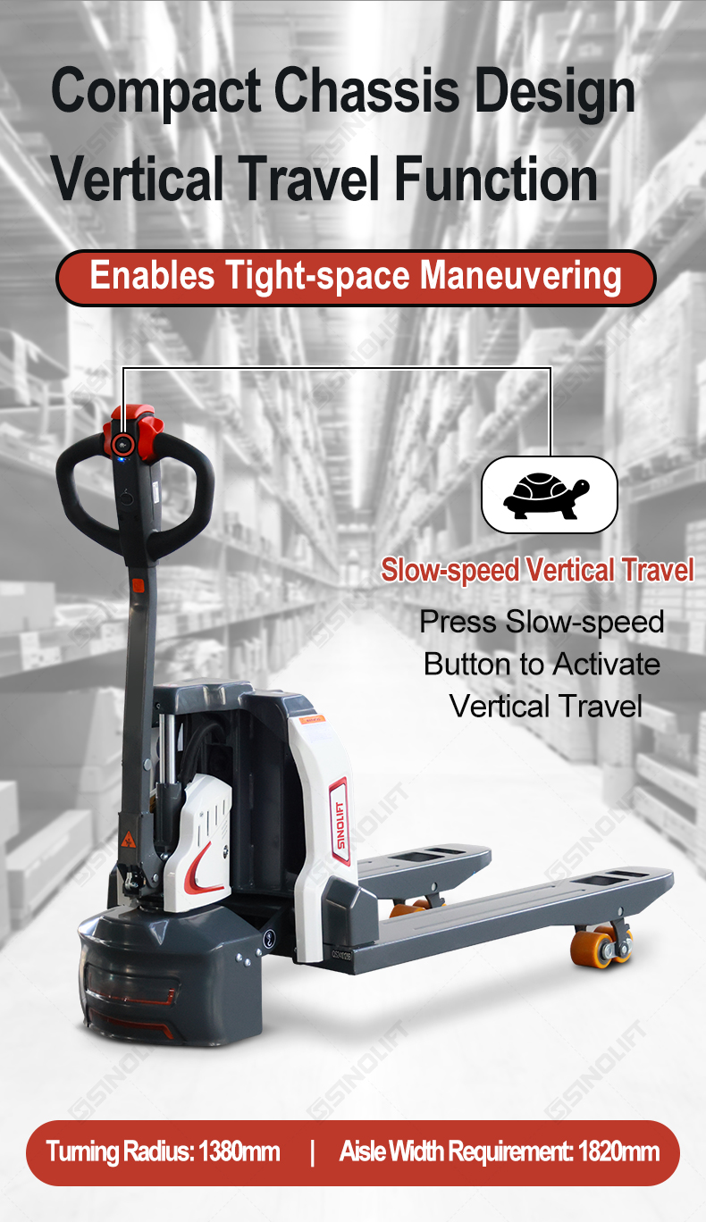 Smart handle electric pallet truck with vertical travel function