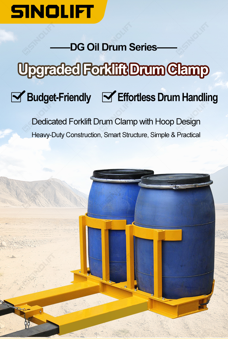 Industrial DG400/DG800 heavy-duty drum clamp for forklifts - dual-drum handling solution