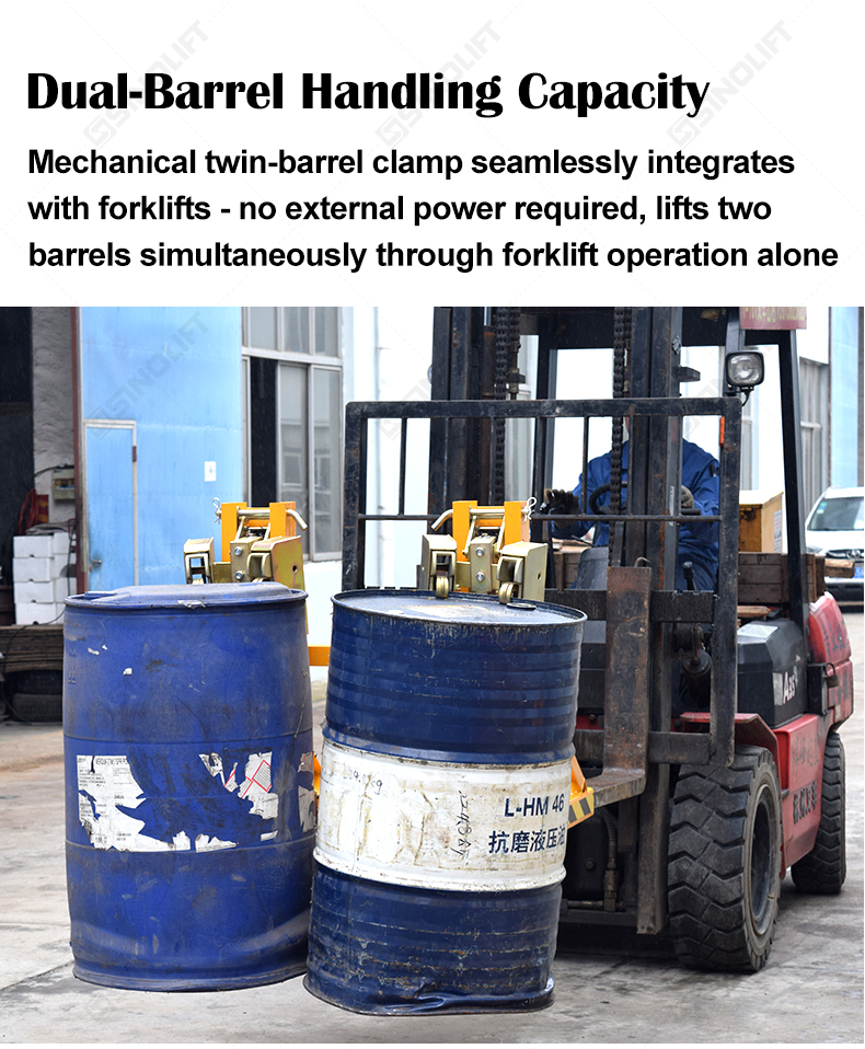Dual-claw barrel lifter for chemical drums