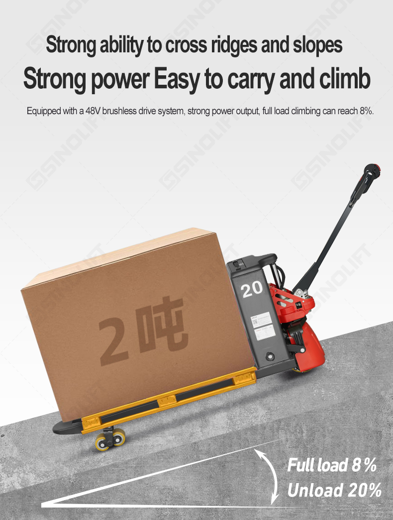 Compact motorized pallet jack T20i with fast-charging lithium battery