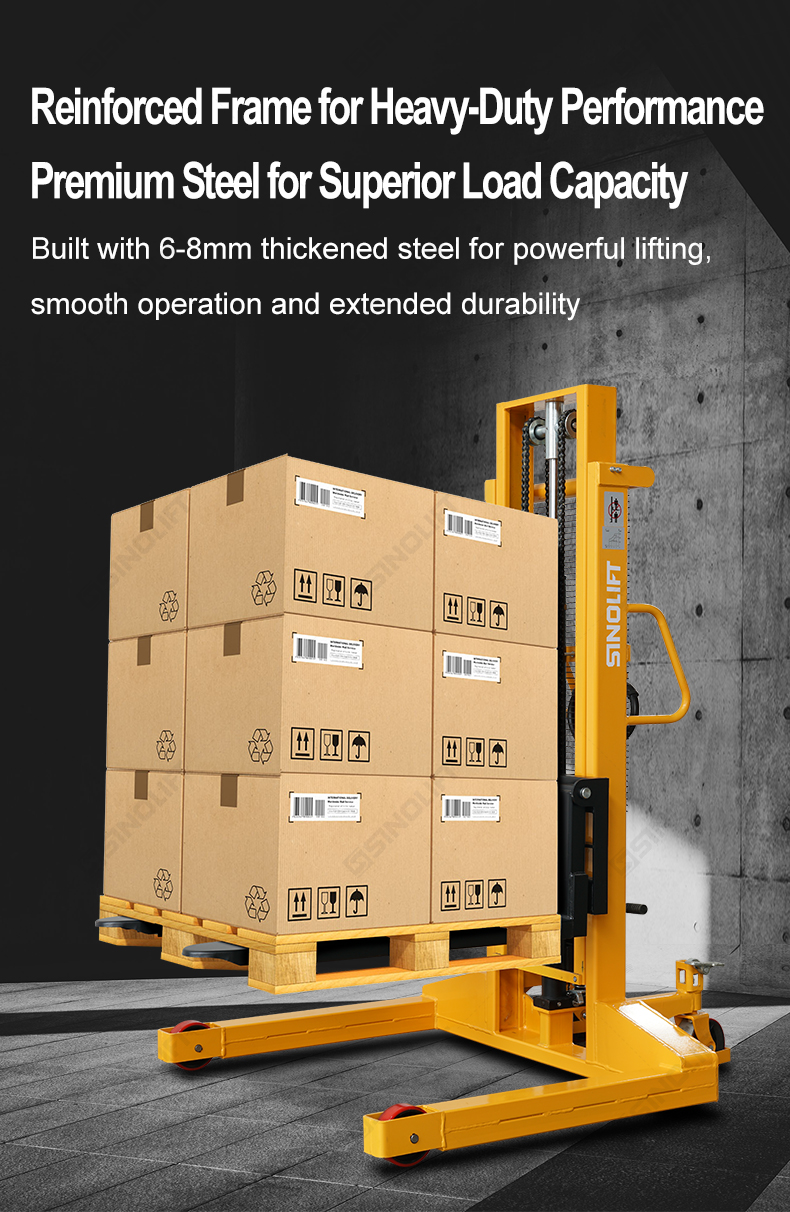 Manual hydraulic stacker with adjustable forks (330-740mm width)