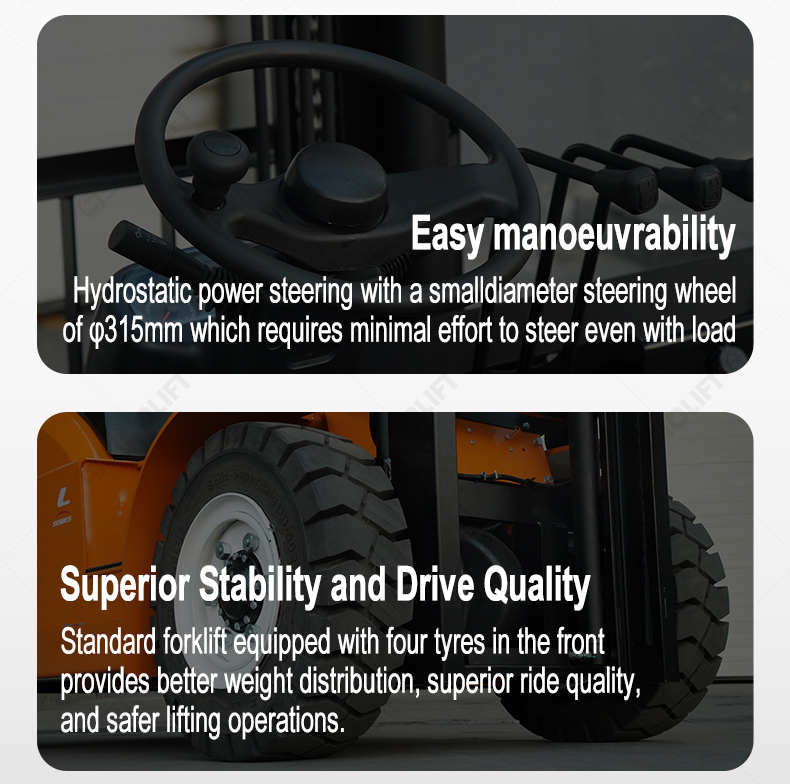 Sinolift L Series forklift with 4-wheel front design for enhanced stability